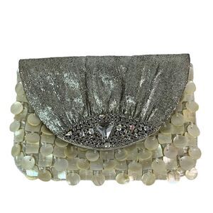 Vintage Art Apparel & Accessories Clutch Shell Pearl Beads White/Silver Crytals